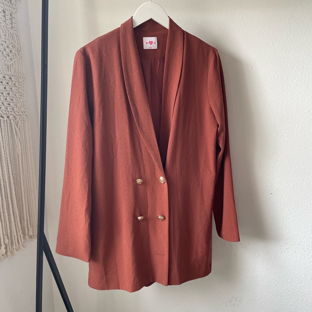Elegant Rust Double-Breasted Women's Blazer